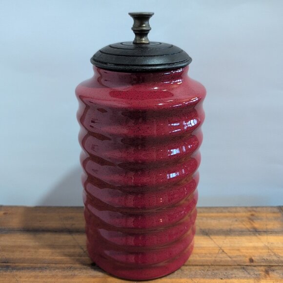 Pier 1 Other - Pier One Ribbed Red W/ Black Speckles Canister W/ Lid Replacement For Set
